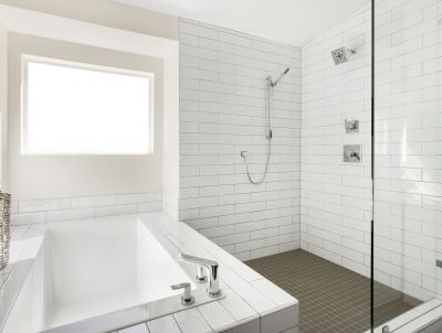 Walk-in Shower Featuring Textured Tiles